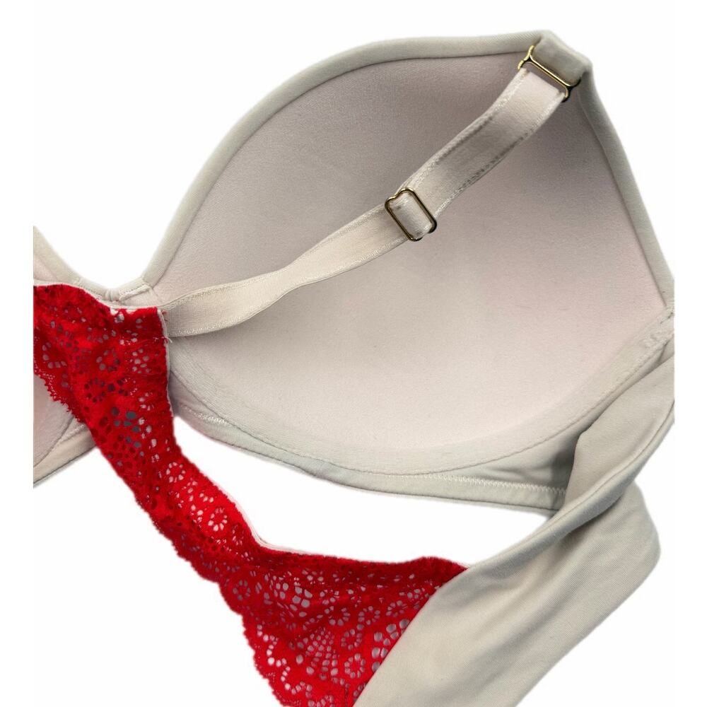 Soma 36D Geo Embraceable Porcelain & Red Lace Racerback Wireless Comfortable Bra - Picture 4 of 7